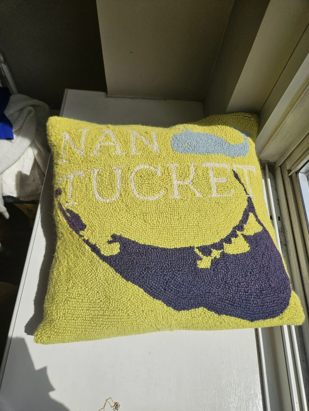 Nantucket embroidered wool and cotton throw pillow